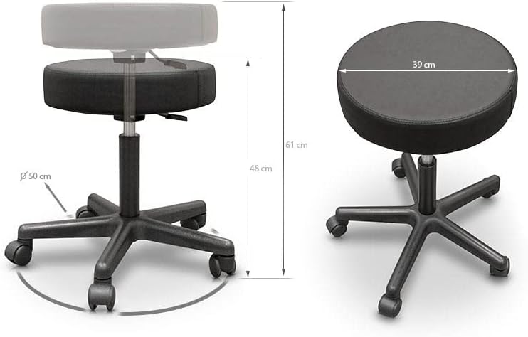 QUIRUMED Hochhocker, gepolstert mit Kunstleder, Schwarze Farbe, Gasfeder, mit 5 Rädern, drehbar, hoc