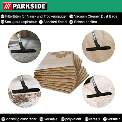 10 Original Parkside Lidl Staubsaugerbeutel für Nass-Trocken-Sauger PWD 25, 30, PNTS 23, 30, 1400, 1