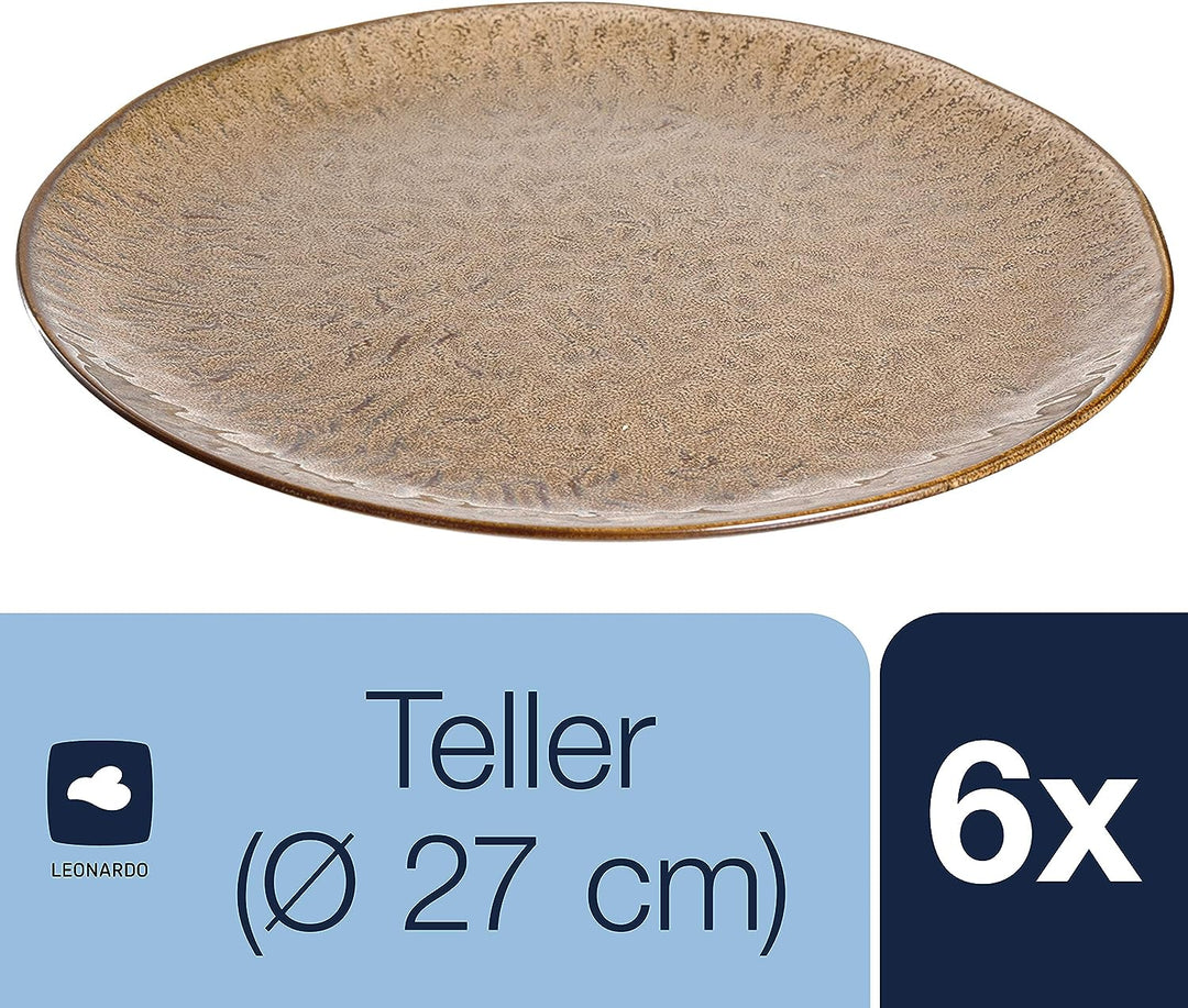 LEONARDO HOME 018537 MATERA 6er Set Teller, Keramik, beige, Beige