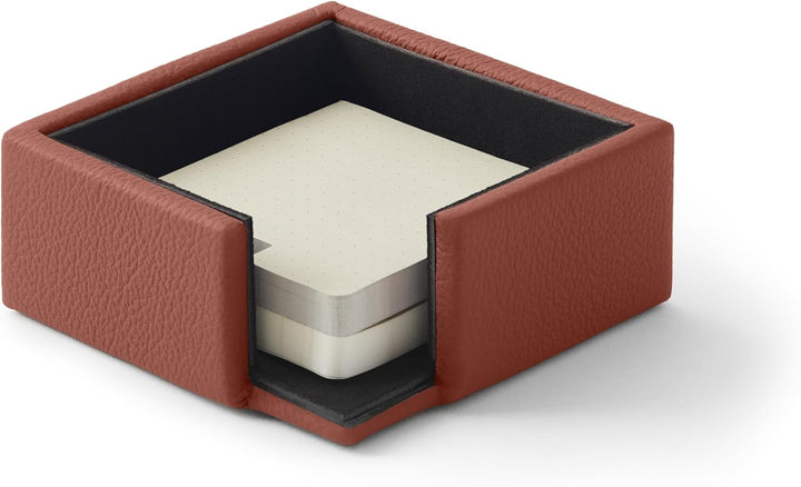 Eglooh - Atena - Notizzettel Box Echtes Leder Orange Braun - Zettelbox, Notizklotz, Zettelkasten für