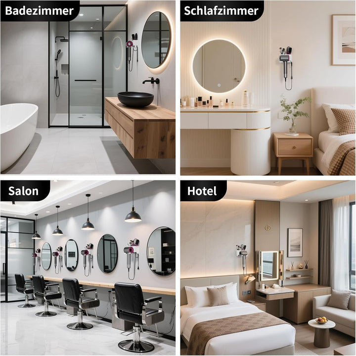 Fönhalter Ohne Bohren - Metall Wandhalterung für Dyson Airwrap & Föhn, Stabile Badzubehör Aufbewahru