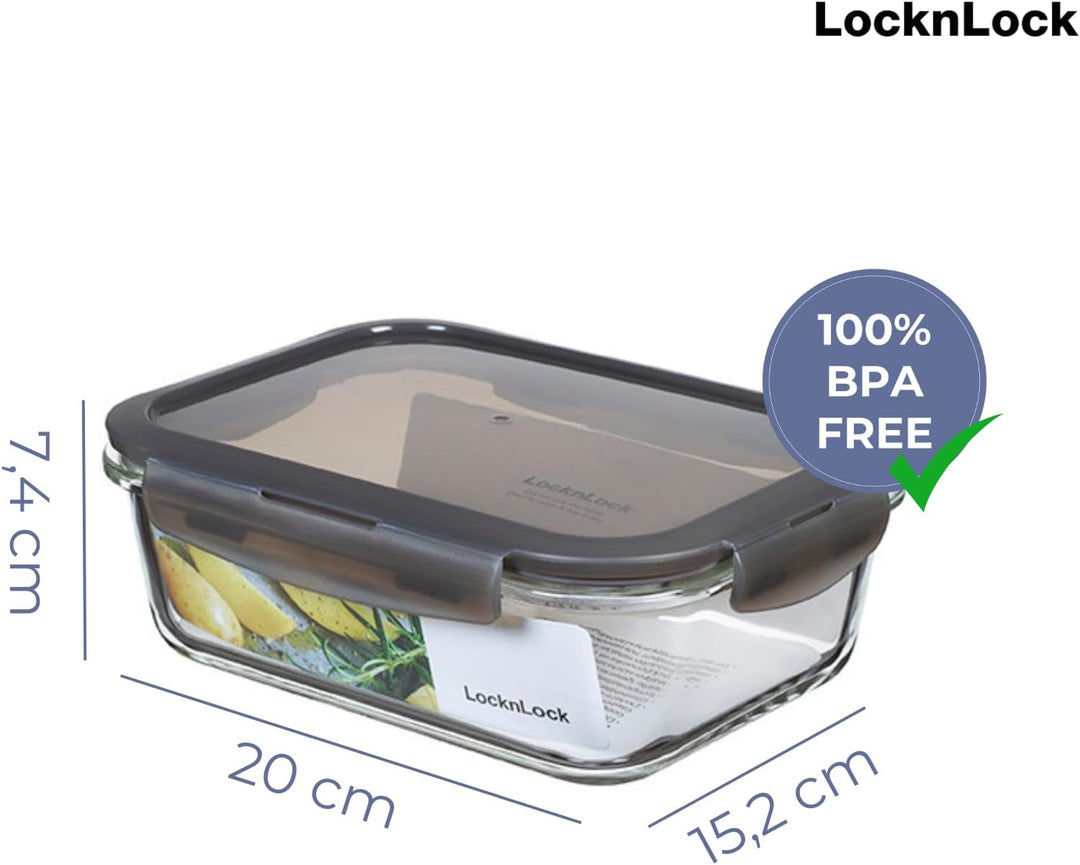 LocknLock OVEN GLASS Frischhaltedosen Glas mit Deckel | 1,0 L | 200 x 152 x 74 mm | Kühlschrank, Gef