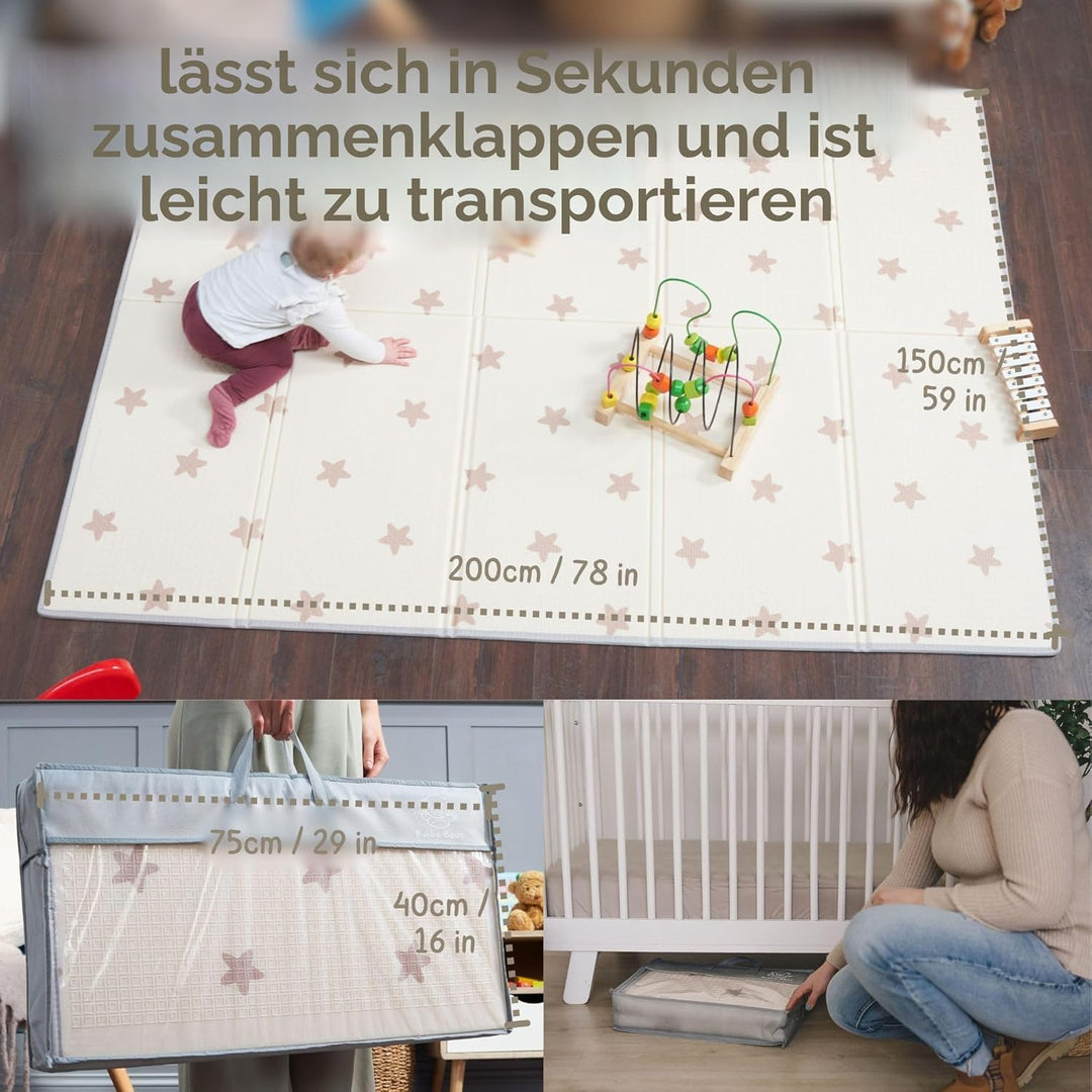 Bubba Bear Babymatte Kindermatte Baby Spielmatte 200x150x1cm, Wendefähige und ungiftige Dicke Faltba