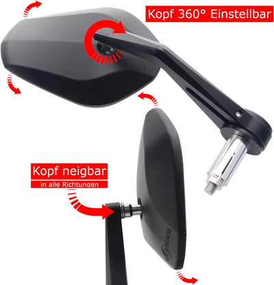 Area1 Styling Set - Motorrad Lenkerenden Spiegel Set e-geprüft + Gewindeabdeckung + Lenkergriffe. Ko