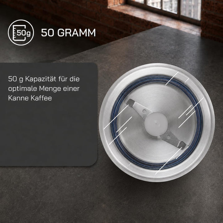 GUTFELS Kaffeemühle COFFEE 5010 | 50 g Kapazität | Edelstahl Gehäuse und Klingen | Kabelaufwicklung