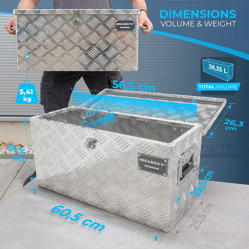 Alu-Transport-Box I Anhänger-Deichsel-Box I 615x265x300 mm Truckbox Werkzeugkasten Alubox Alukoffer