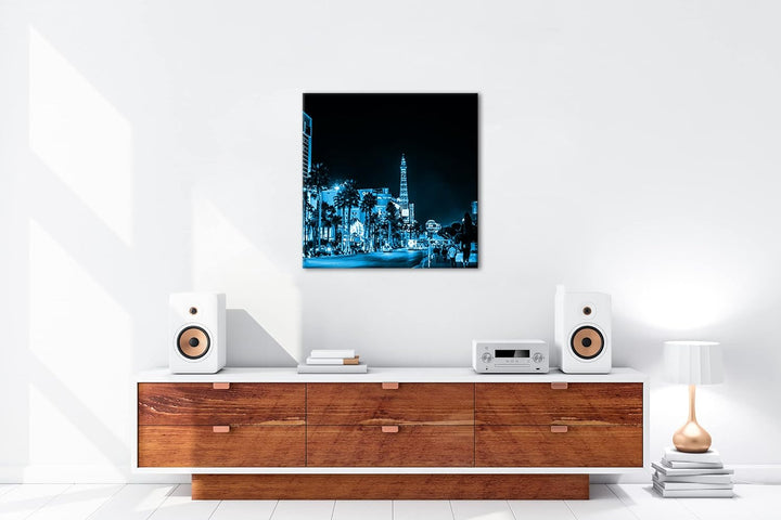 deyoli Innenstadt von Las Vegas bei Nacht Format: 40x40 Effekt: Monocrome Blau als Leinwandbild, Mot