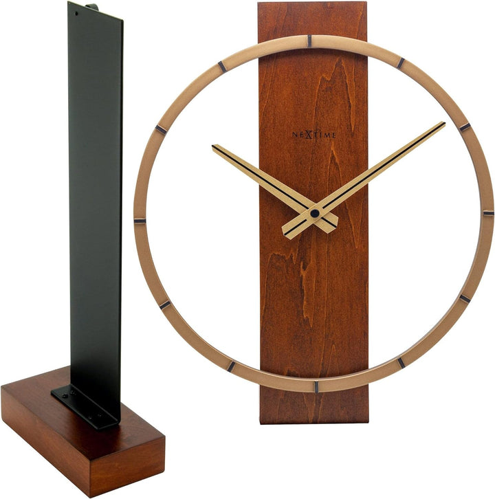 Carl Table / Wall clock - 34 x 27 cm - Wood/Steel - Brown - 'Carl Small'