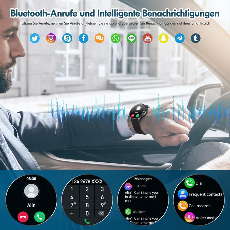 AVUMDA Smartwatch Herren Damen mit Telefonfunktion 1,43" AMOLED HD Touchscreen, Fitnessuhr IP68 Wass