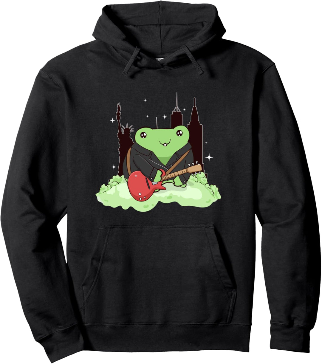 Downtown Girl Aesthetic Kawaii Frog Coquette E-Gitarre Egirl Pullover Hoodie
