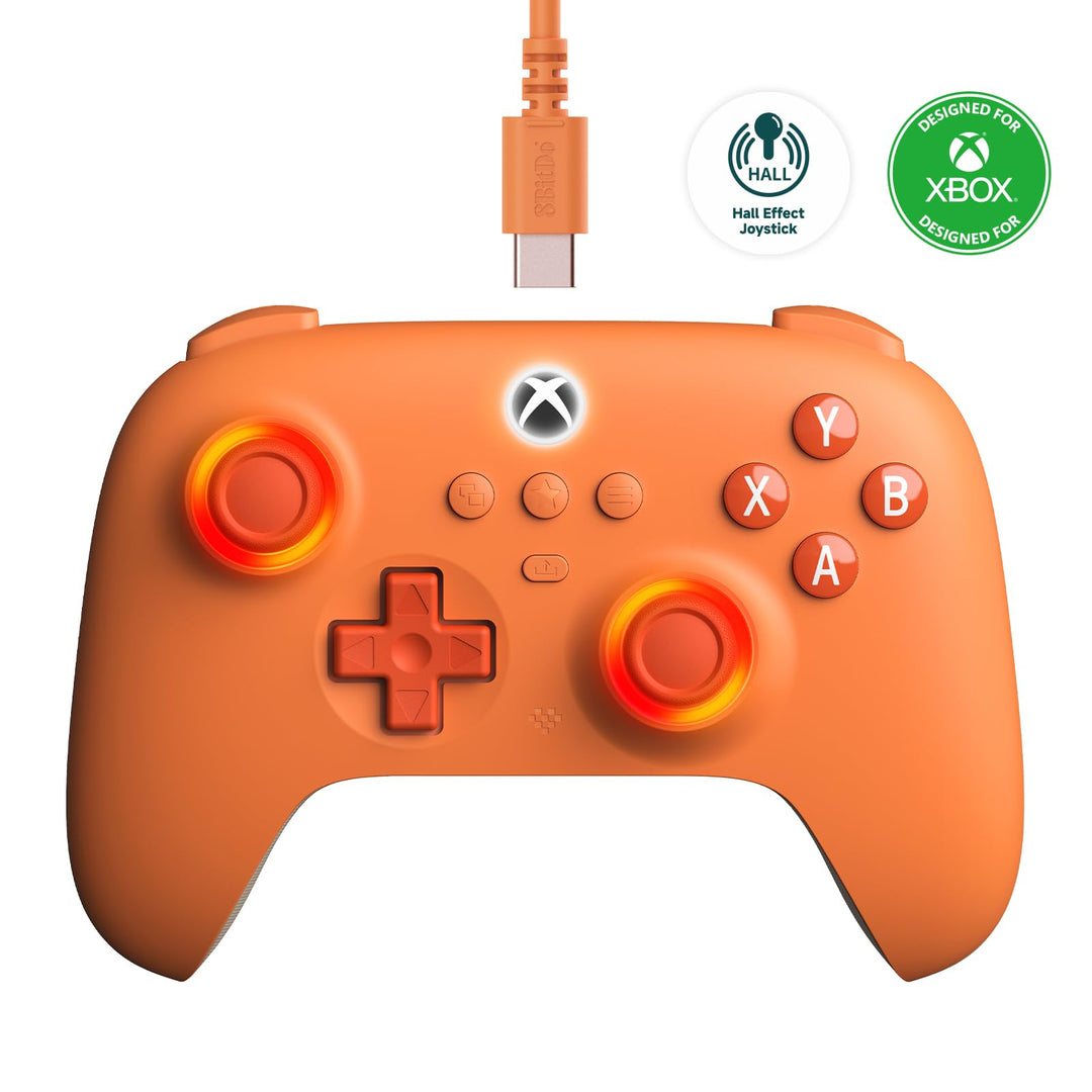 8bitdo Ultimate C Wired Controller for Xbox, RGB Lighting Fire Ring and Hall Effect Joysticks, Compa