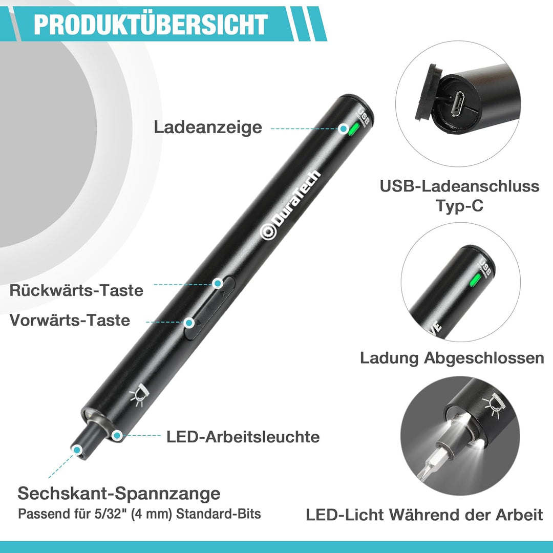DURATECH Präzision Elektrischer Schraubendreher Set mit 50 Bits Mini Elektro Schraubendreher Kit 3,6