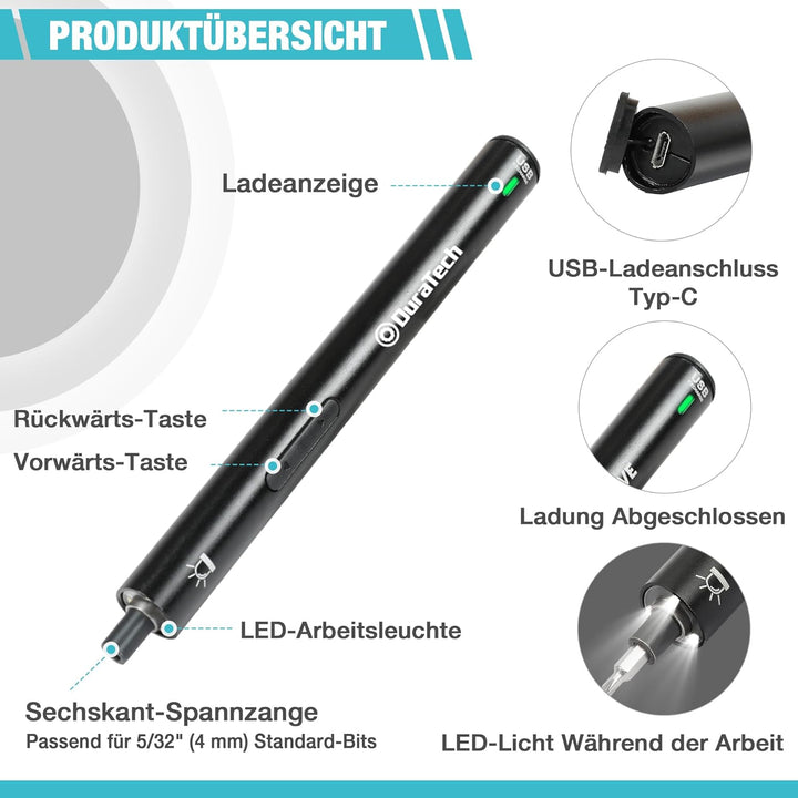 DURATECH Präzision Elektrischer Schraubendreher Set mit 50 Bits Mini Elektro Schraubendreher Kit 3,6