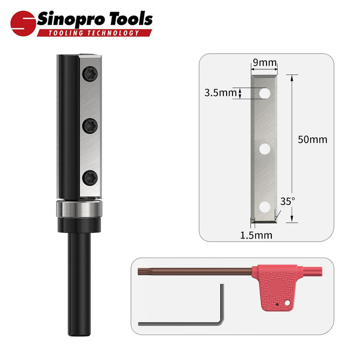 Sinoprotools Wendeplatten Bündigfräser HW – 8 mm Schaft, 16 mm Schneidendurchmesser, 50 mm Schneiden