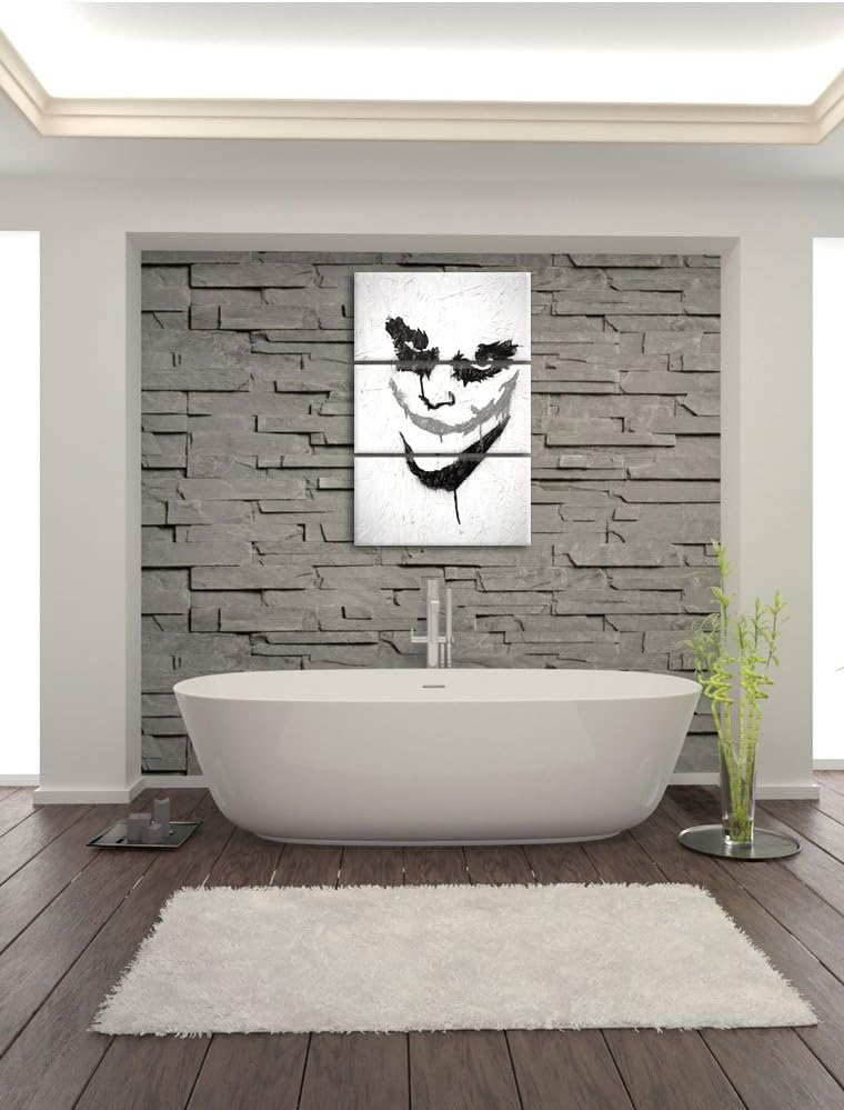 Pixxprint Böser Clown Grinst als Leinwandbild | Grösse: 3 Teilig (120x80) | Wandbild| Kunstdruck | f