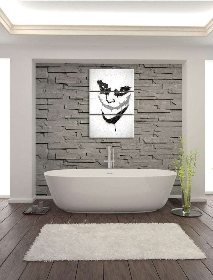 Pixxprint Böser Clown Grinst als Leinwandbild | Grösse: 3 Teilig (120x80) | Wandbild| Kunstdruck | f