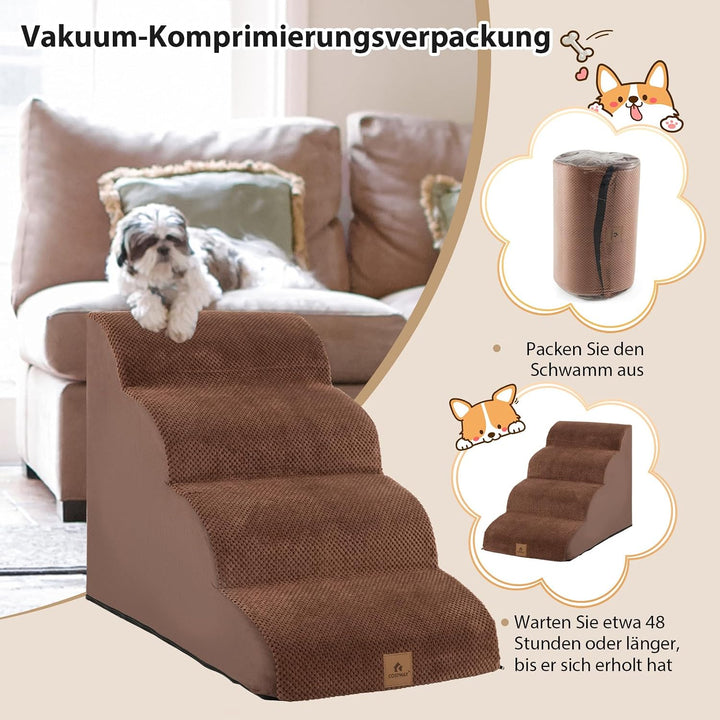 GYMAX Hundetreppe 4 Stufen, Haustiertreppe mit waschbarem Bezug &amp; Reissverschluss, Hundestufen aus h