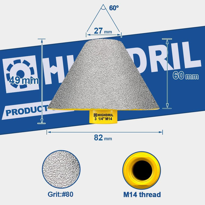 Diamant Fingerfräser - HIGHDRIL 82mm Diamant-Fasenfräser mit M14 Gewinde zum Vergrössern und Beschne