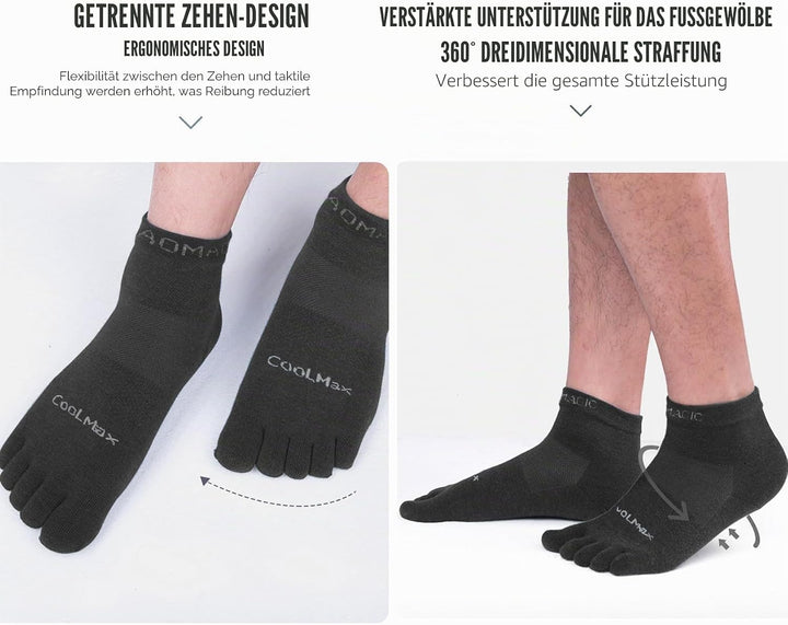 Zehensocken für Frauen Männer Coolmax Laufsocken 5 Fingersocken athletische Zehensocken 3 Paar 35-38