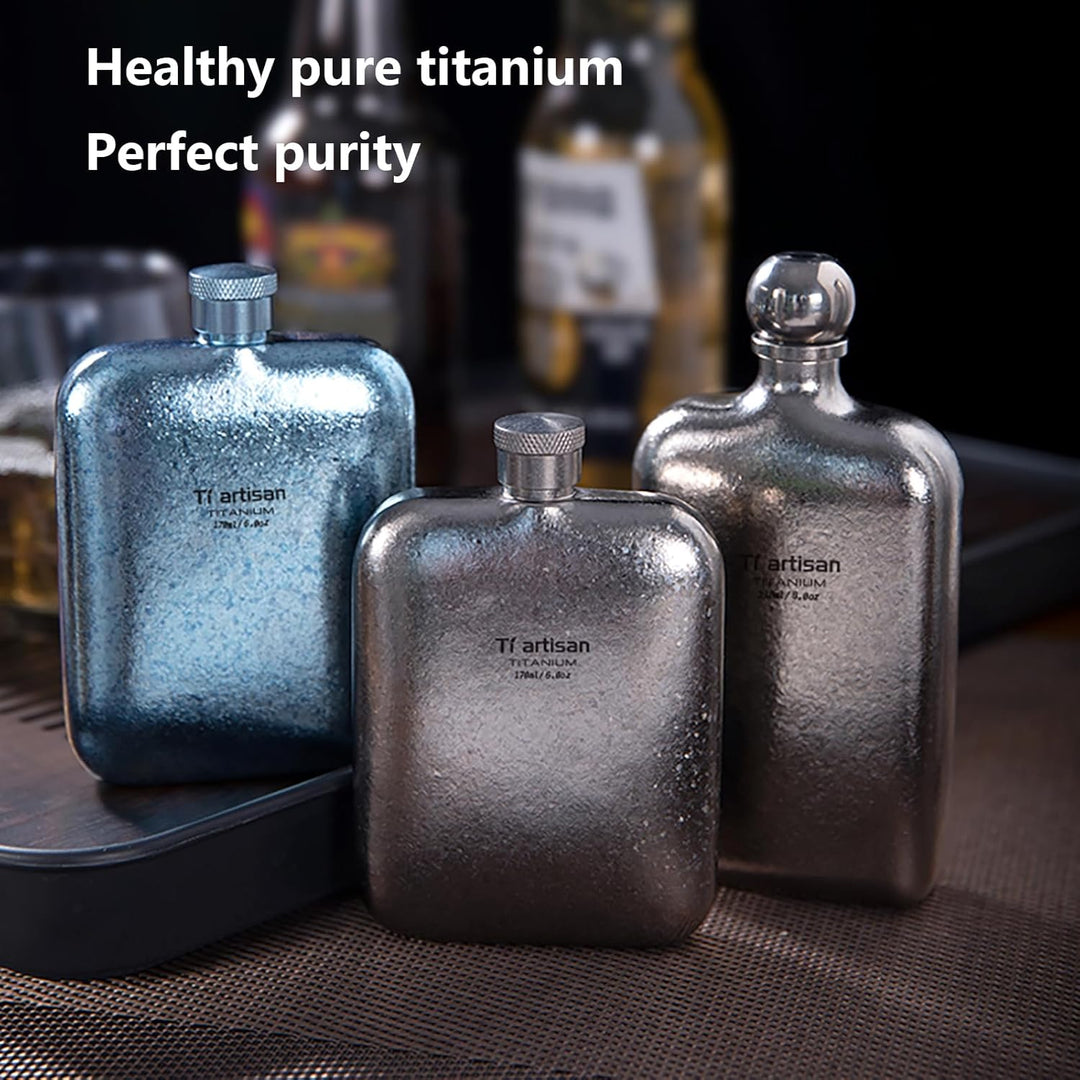 Ti artisan Titan Flachmann mit Trichter Ultraleichte Titanium Hip Flask Whisky Glaskolben für Outdoo