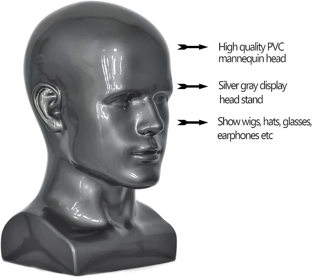 Tcwuzick PVC Schaufensterpuppe Kopf Schwarz Männlich Manikin Dummy Stand Modell Display Hut Schal Pe
