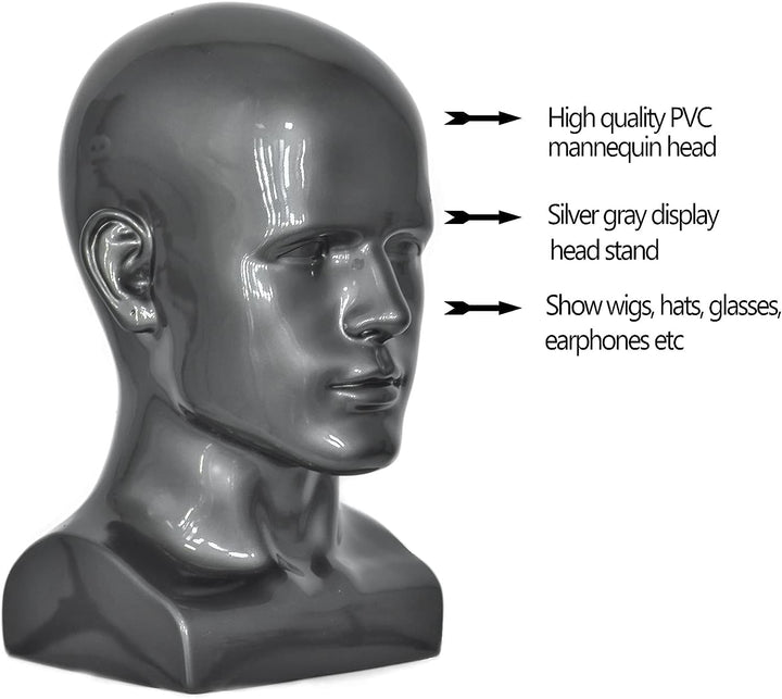 Tcwuzick PVC Schaufensterpuppe Kopf Schwarz Männlich Manikin Dummy Stand Modell Display Hut Schal Pe
