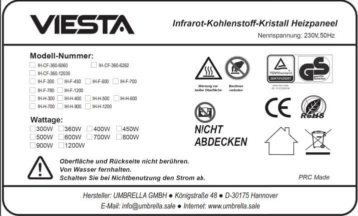 VIESTA® Infrarot Wandheizung mit Thermostat [FERNBEDIENUNG + WIFI STEUERUNG] – Infrarotheizung Kasse
