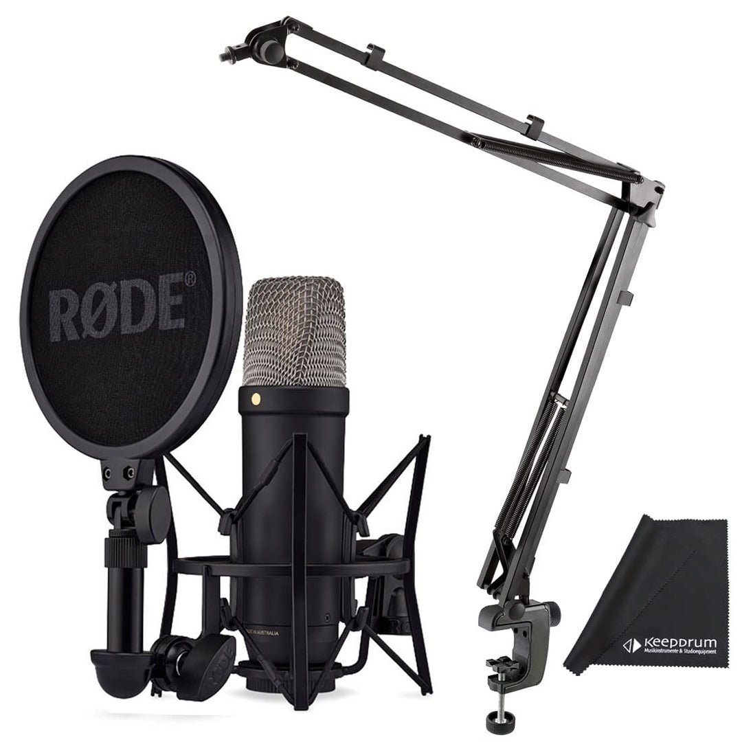 Rode NT1 5th Generation XLR USB Studio-Mikrofon Schwarz + K&M 23840 Gelenkarm-Stativ + keepdrum Mikr