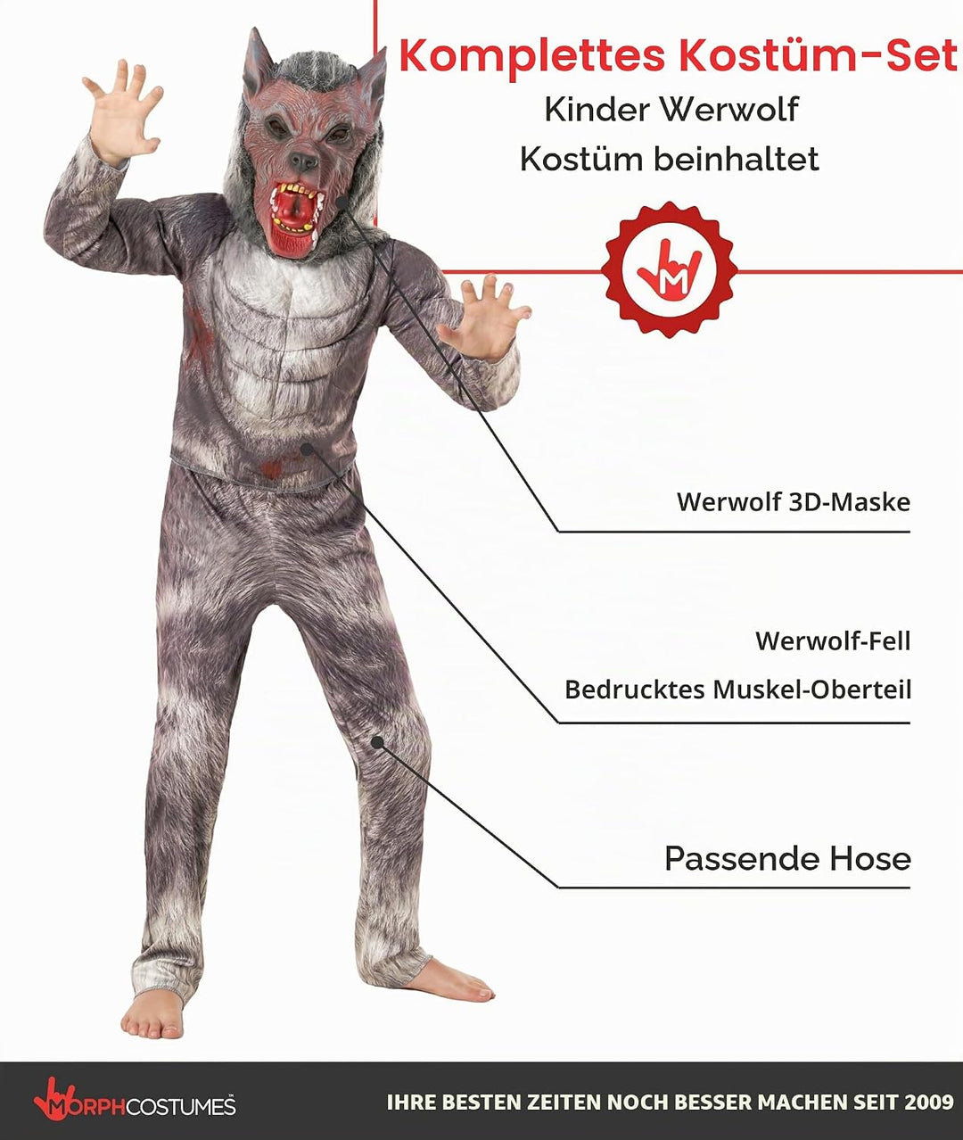 Morph Halloween Kostüm Kinder, Werwolf Kostüm Kinder, Kostüm Werwolf Kinder, Werwolf Kinder Kostüm,