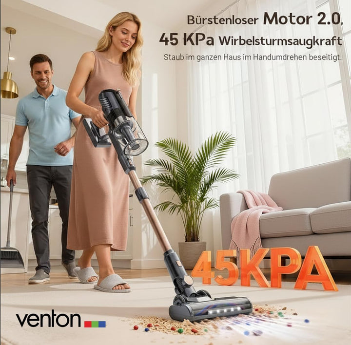 VENTON [Test SEHR GUT, Note 1.2] 2-in-1 Akku Staubsauger kabellos mit LED & Handstaubsauger beutello