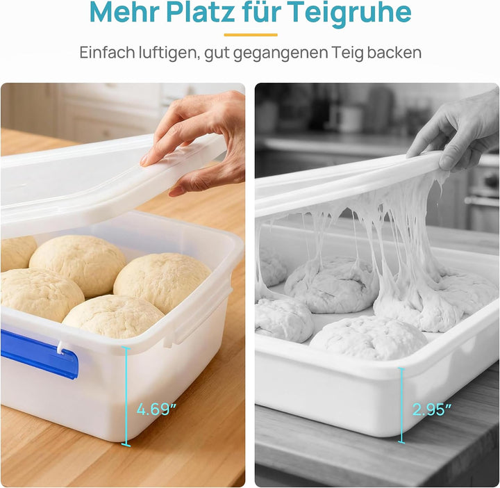 Vtopmart 2er Set Pizzaballenbox,Gärbox mit Deckel 40x30x8cm, BPA-frei Box | Stapelbare Teigbox für P