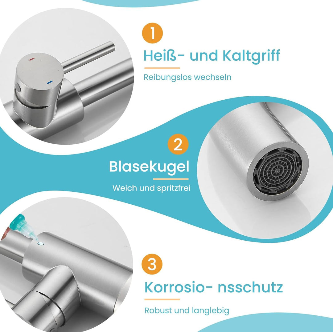 Wasserhahn Bad Hoch Mit Ablaufgarnitur,Badarmatur,Gebürstet, Gebürstet