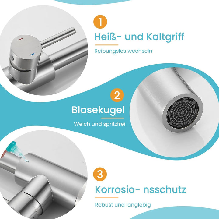 Wasserhahn Bad Hoch Mit Ablaufgarnitur,Badarmatur,Gebürstet, Gebürstet