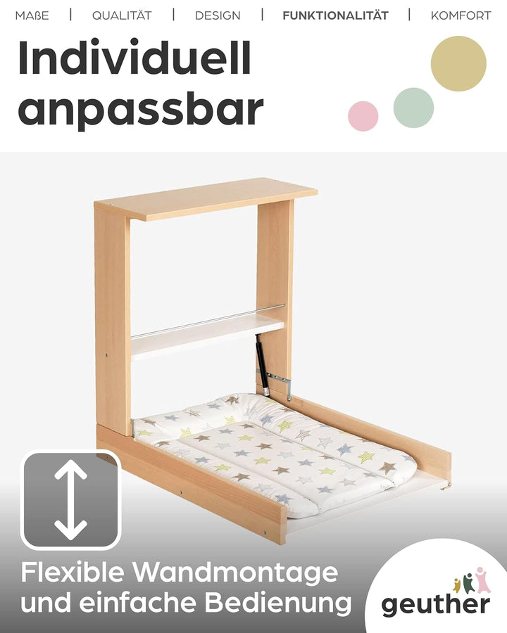Geuther 4872 Wandwickelregal Wicki Regal mit Wickelauflage Kinderzimmerzubehör einhändig bedienbare
