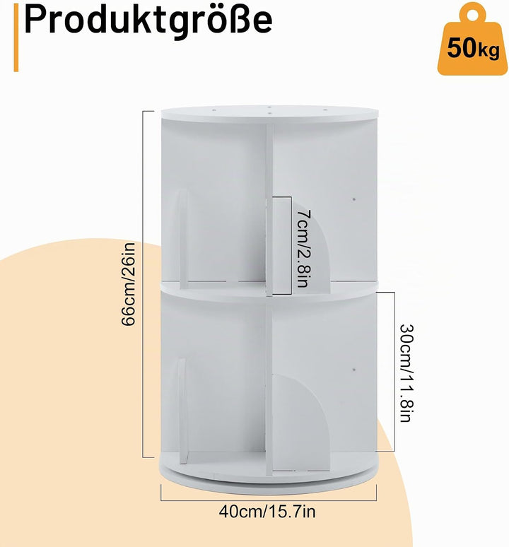 Mingone Bücherregal Kinder 360° Drehbar, 2-Ebenen Drehregal aus MDF, Standregal &amp; Schreibtischregal