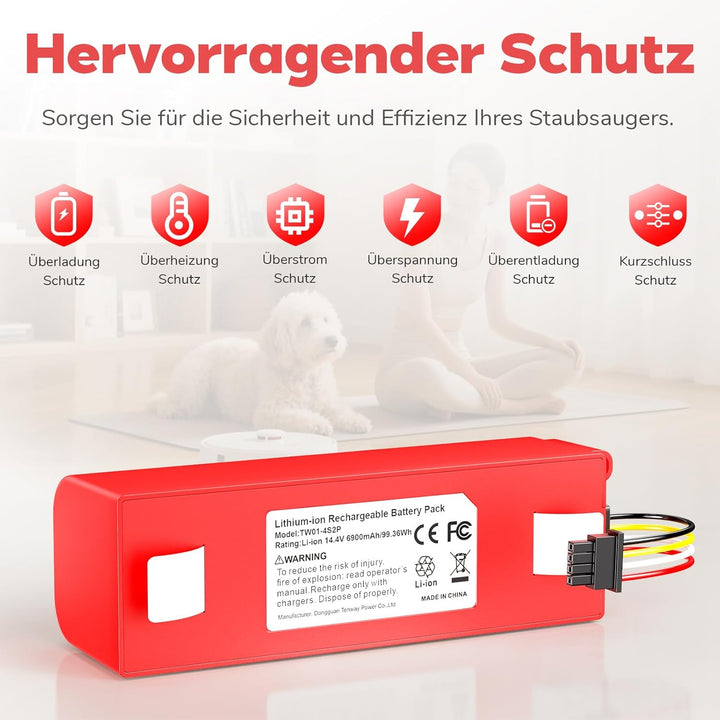14.4V 6900mAh Ersatz Akku für Xiaomi Roborock S4 S5 S6 S7 S8 S50 S51 S52 S53 S55 S502 Max/MaxV/MaxV