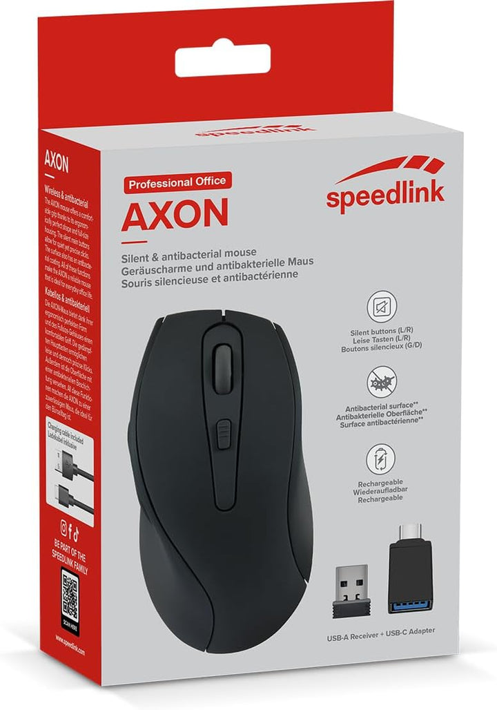 Speedlink AXON - Silent Wireless PC Maus kabellos, leiser klick, mit Akku wiederaufladbar USB-C, ant