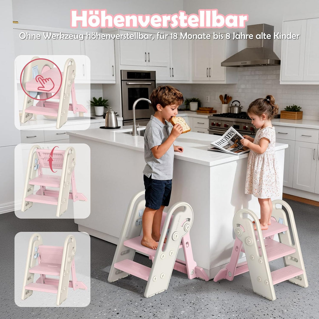 Onasti Tritthocker Kinder, Höhenverstellbar 3 Stufen Hocker Kinder, Trittschemel für Baby mit Handha