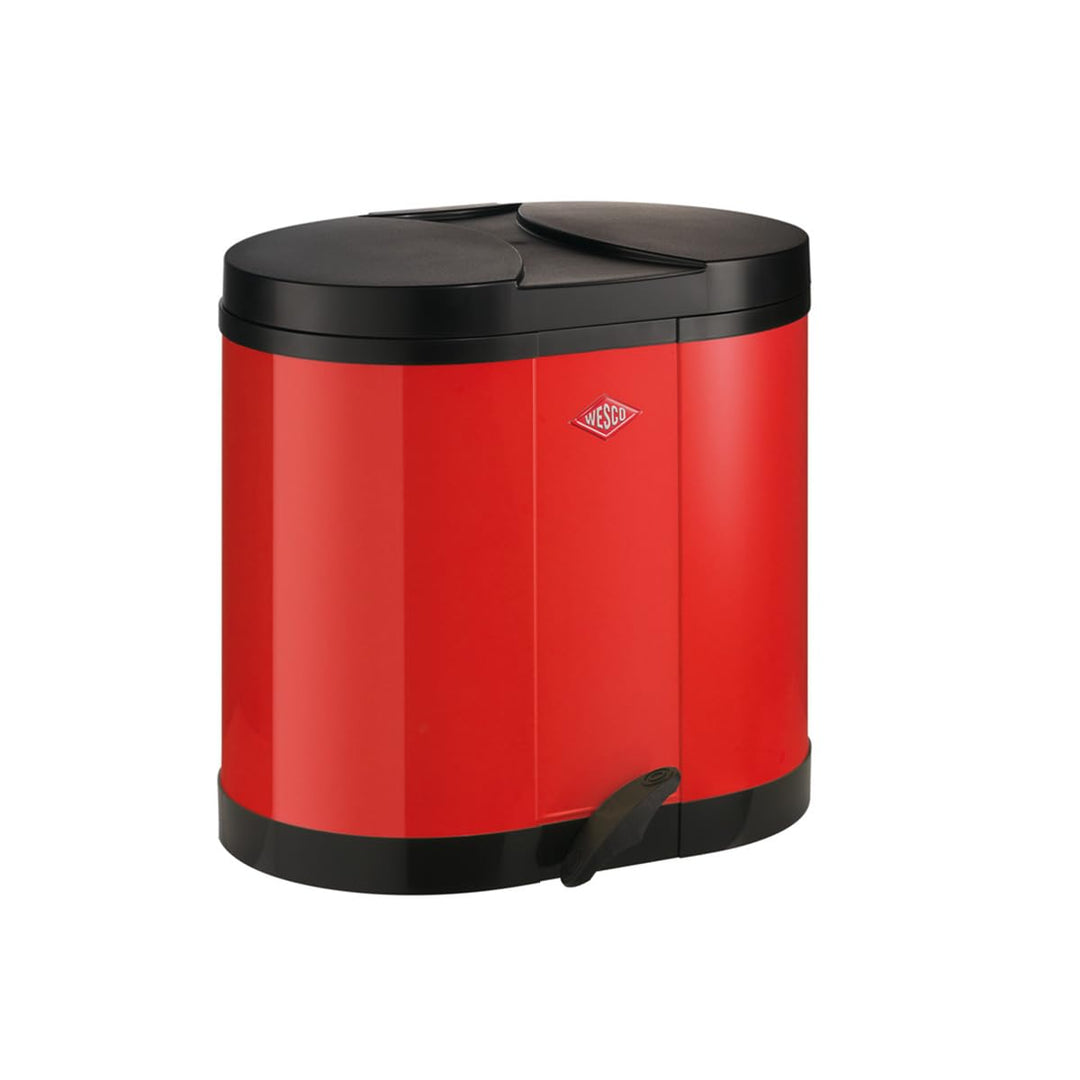 WESCO Ökosammler 170 in der Farbe rot, pulverbeschichtetes Stahlblech, zwei getrennte 15 Liter Einsä