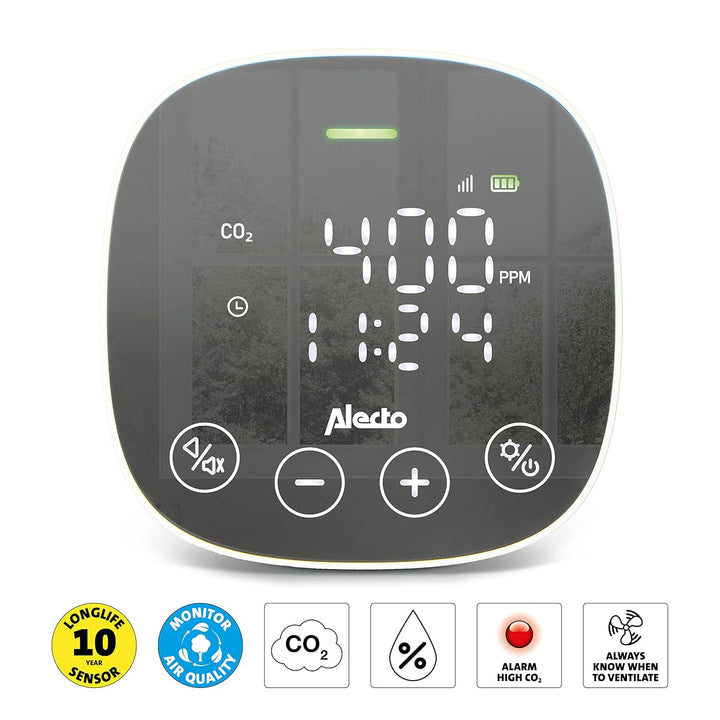 Alecto AQ30 CO2-Messgerät mit NDIR-Sensor, Luftqualitätsmonitor mit Ampelanzeige, CO2-, Temperatur-