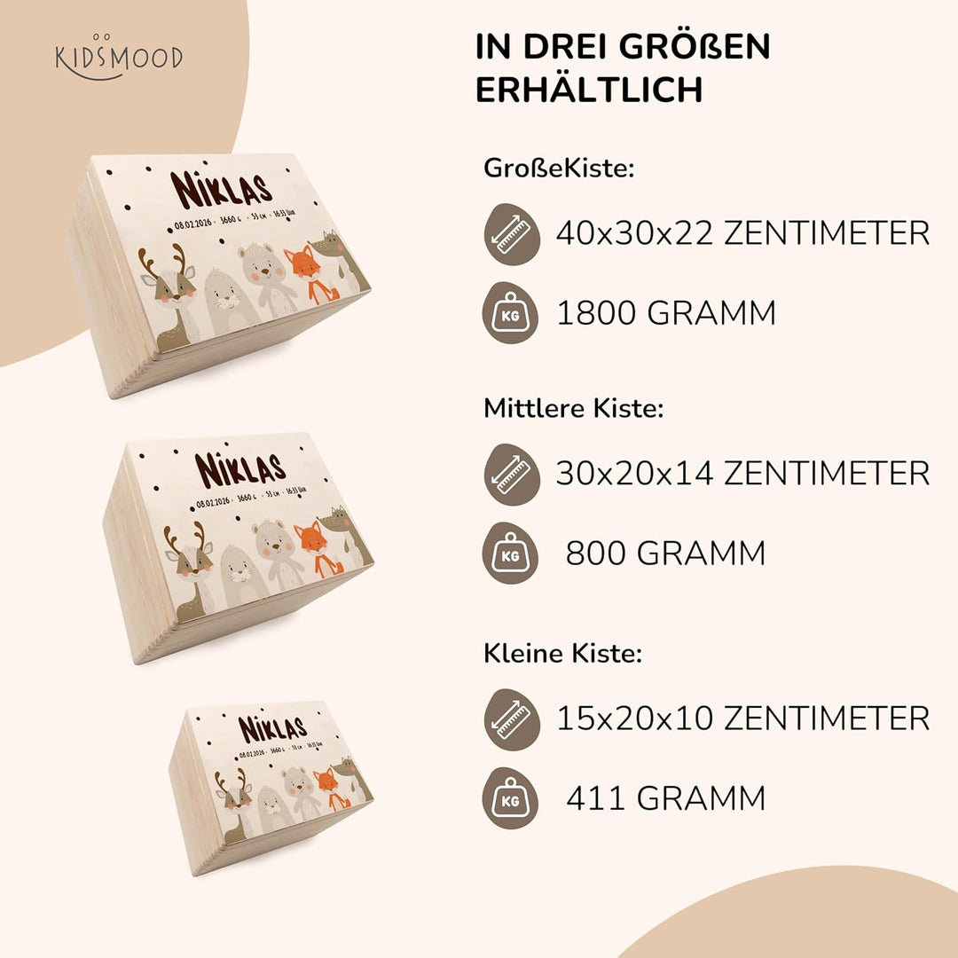KIDSMOOD - Erinnerungsbox Baby, personalisierte Holzkiste mit Deckel, Ideal zur Aufbewahrung von Eri