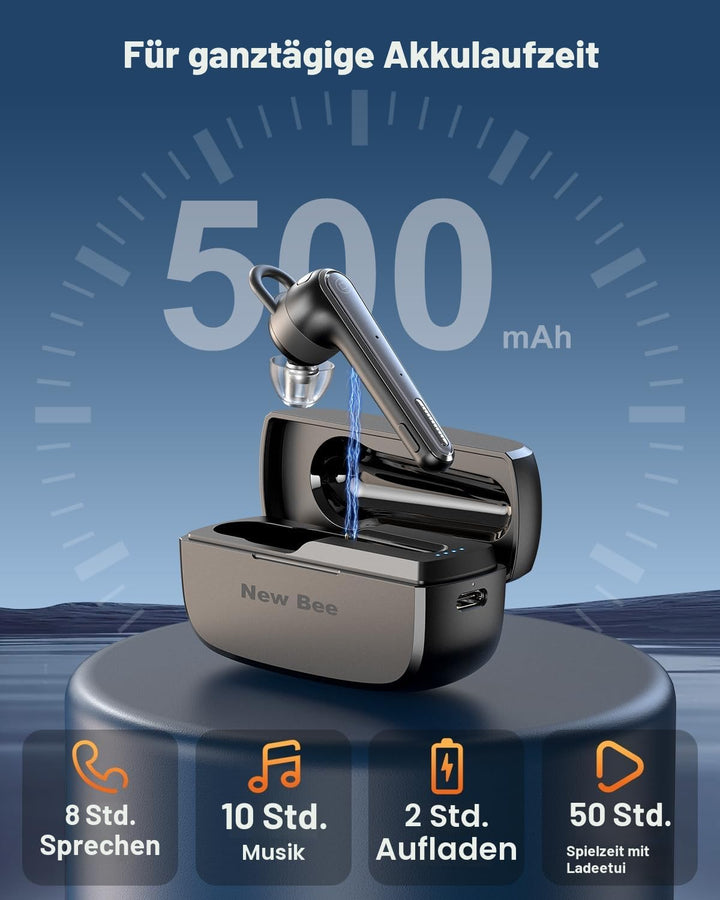 New Bee Bluetooth Headset Ultraleicht Wireless Freisprech Headset V5.1, CVC 8.0 Dual ENC Geräuschunt