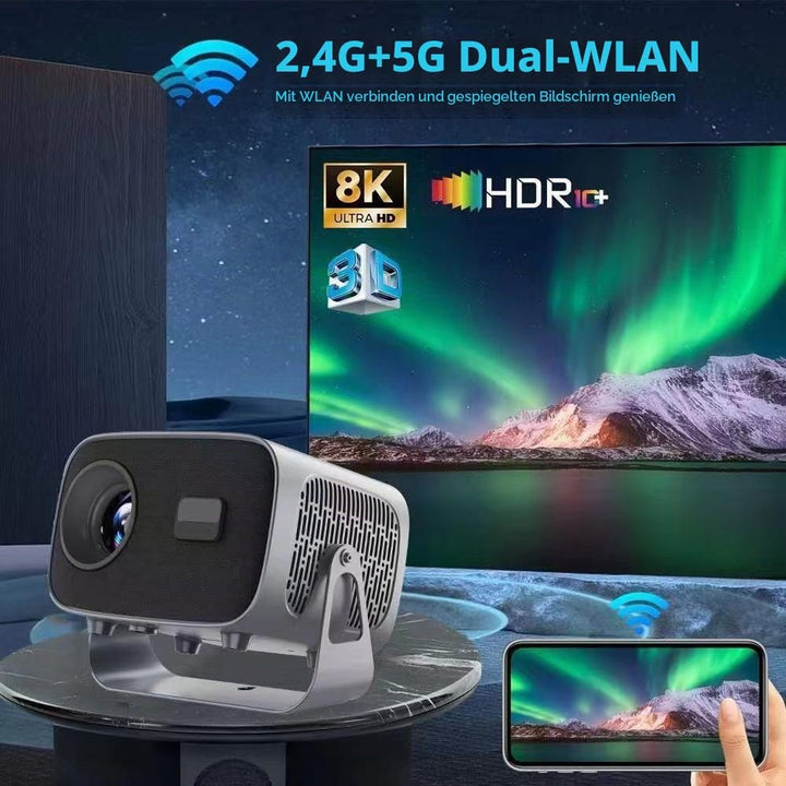 Smarter Projektor, Android 11-System, 1080P mit 4K-Unterstützung, Keystone-Korrektur, WiFi 6 &amp; Bluet
