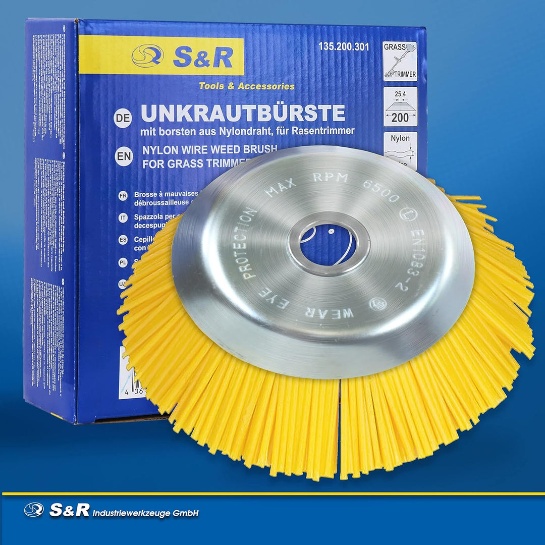 S&R Kegelbürste, Unkrautbürste 200 mm x 25,4 mm, Nylon-Borsten, Nylonbürste, schonende Wildkrautbürs