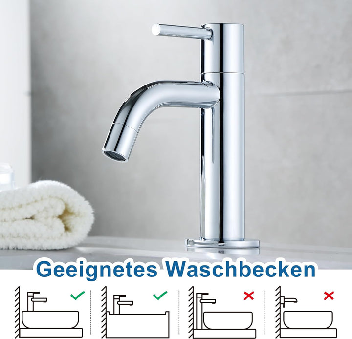 Florenta Kaltwasserhahn Gäste WC für kleine Waschbecken, Kaltwasserarmatur Waschtischarmatur aus Mes