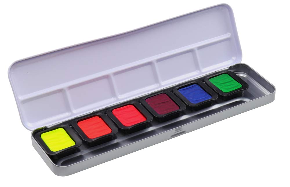 Finetec FN9000 Metallfarbkasten, 6 Premium NEON-Aquarellfarben, 6 Farben, 1 Stück (1er Pack) Klassis