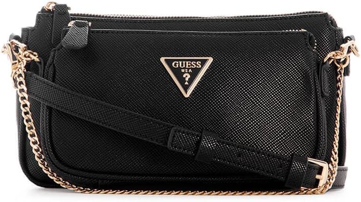 GUESS Damen Noelle Dbl Pouch Crossbody Bag Schwarz, Schwarz