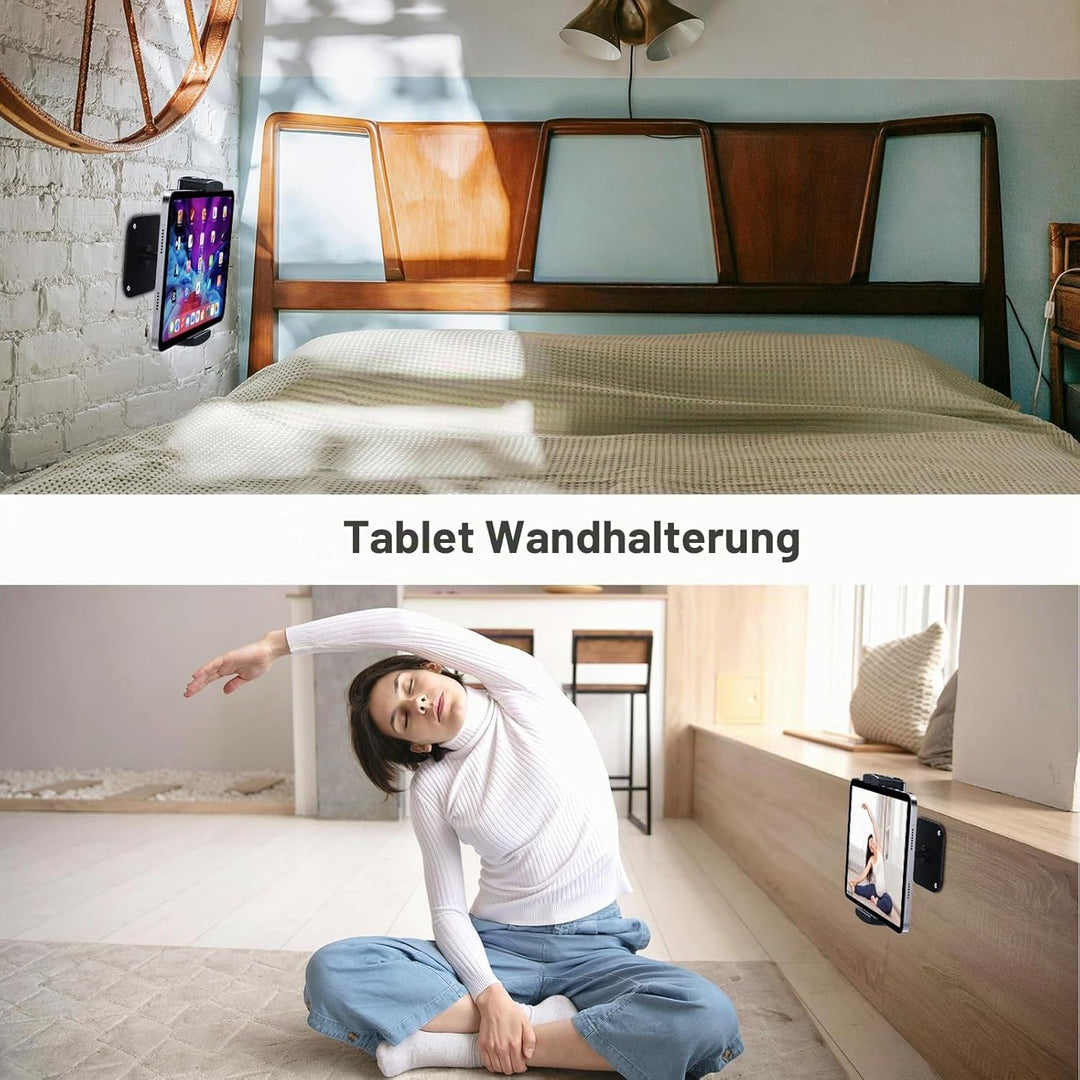 Lucrave Tablet Wandhalterung, iPad Wandhalterung aus Aluminium, 360° drehbare, verstellbare Wandhalt