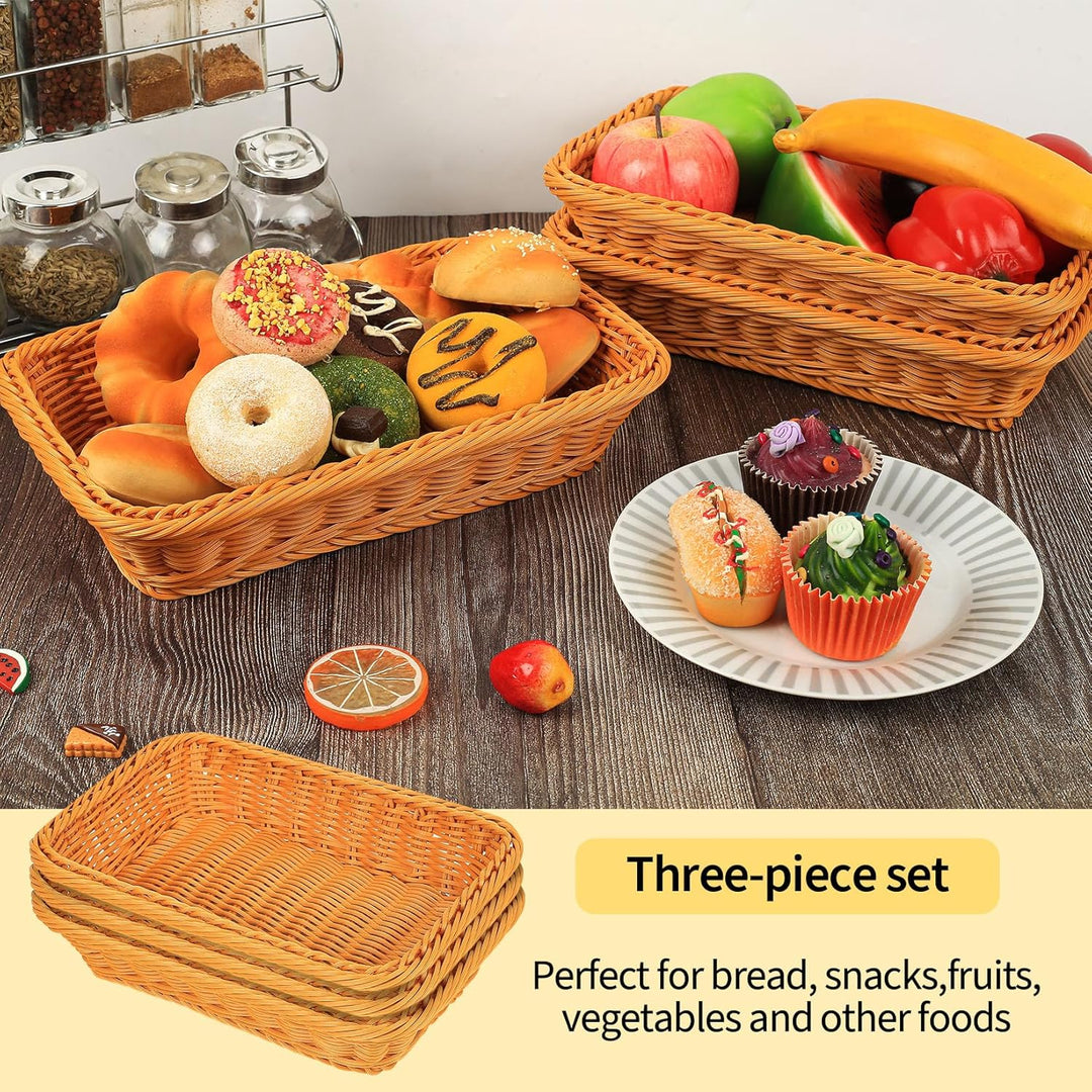 3er set Brötchenkorb Rechteckig, Flechtkorb, Brotkorb Geflochten, Weidenkörbchen, Brotkörbe, Brotkör