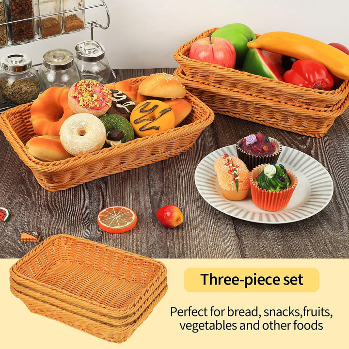 3er set Brötchenkorb Rechteckig, Flechtkorb, Brotkorb Geflochten, Weidenkörbchen, Brotkörbe, Brotkör